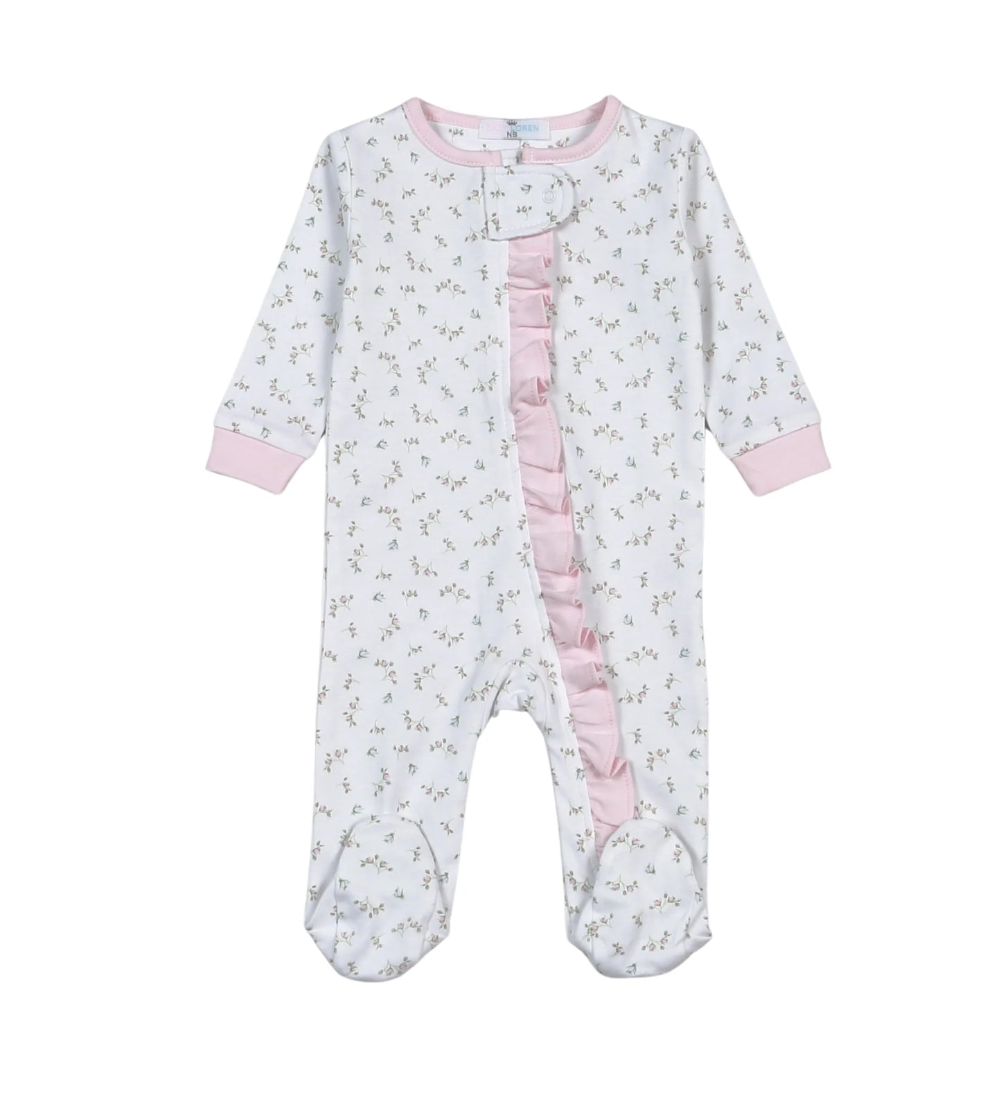 Baby Loren - Bella Pink Floral Pima Zipper Footie
