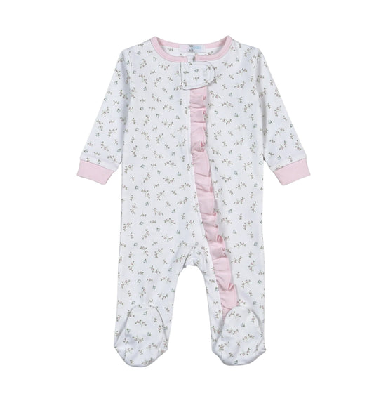 Baby Loren - Bella Pink Floral Pima Zipper Footie
