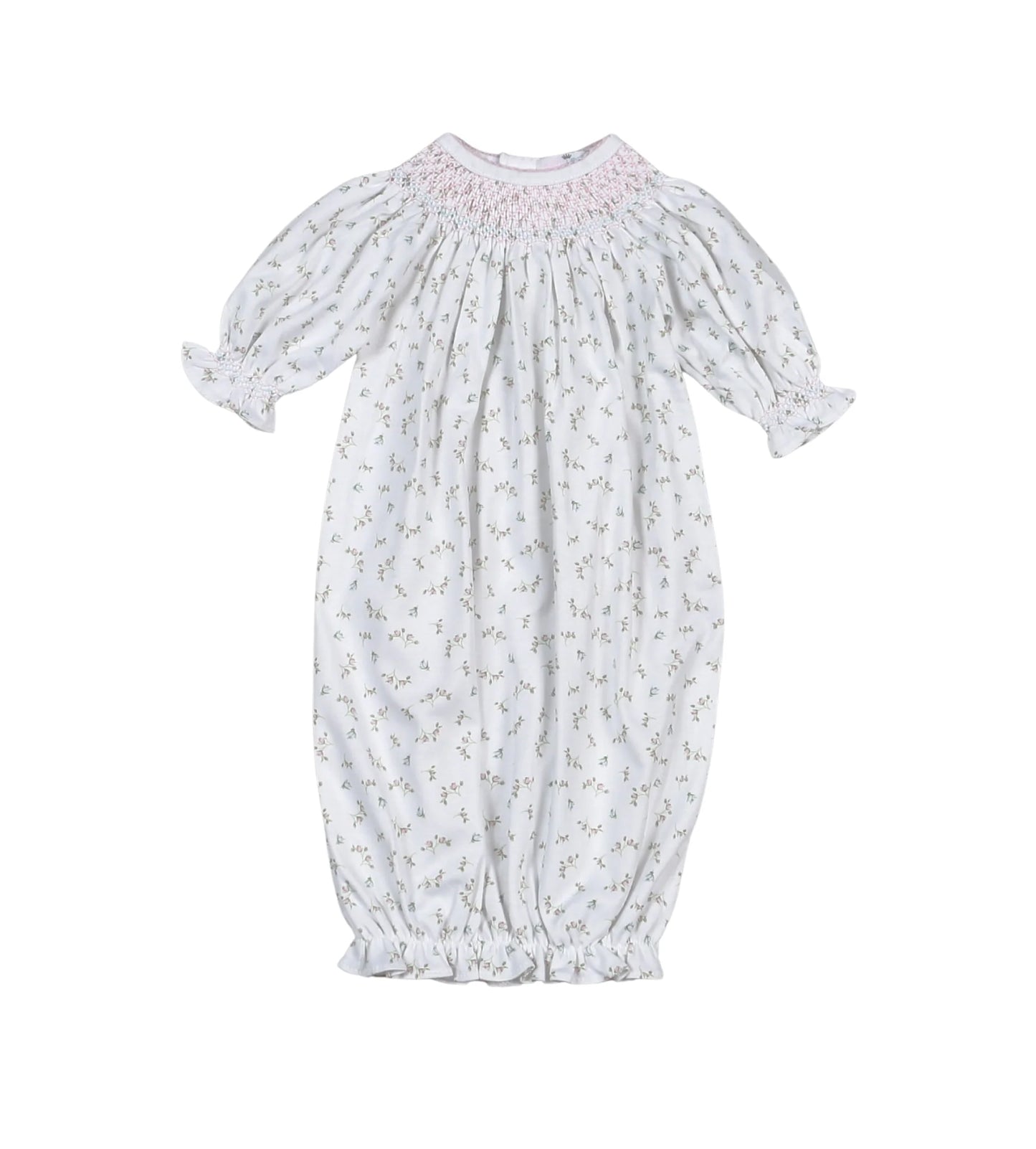 Baby Loren - Bella Pink Floral Hand Smocked Bishop Gown