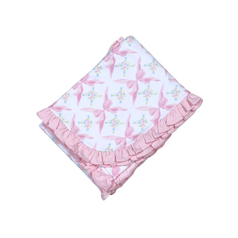 Baby Loren - Pink Bows Pima Ruffles Receiving Blanket