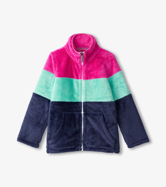 Hatley - Girls Colorblock Stripes Fuzzy Fleece Zip-Up Jacket