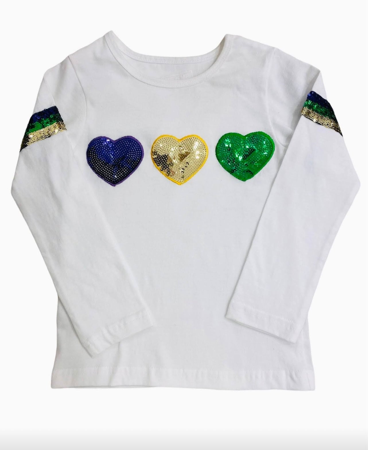 LuLu BeBe- Mardi Gras Sequin Heart Long Sleeve Tee
