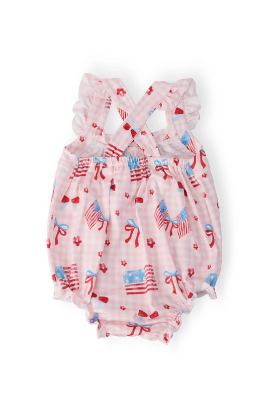 Mila & Rose - Fancy Flags Ruffle Cross Back Romper