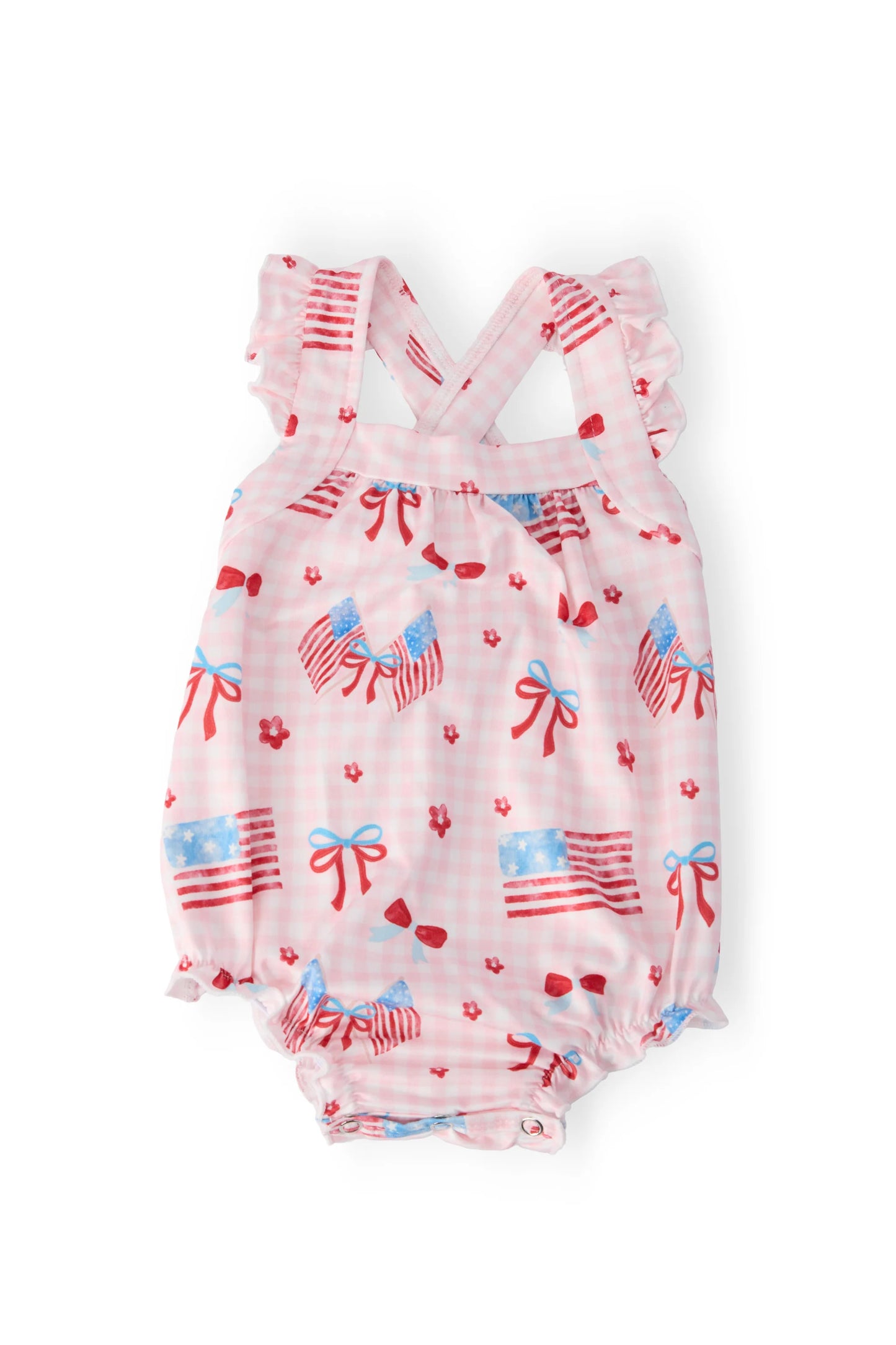 Mila & Rose - Fancy Flags Ruffle Cross Back Romper