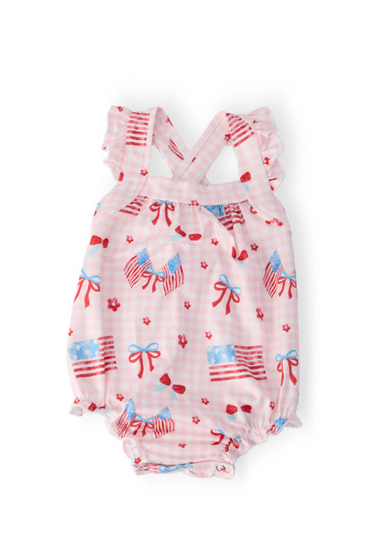 Mila & Rose - Fancy Flags Ruffle Cross Back Romper
