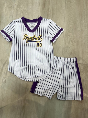 Belle Cher - Purple and Gold Striped Baseball outfit