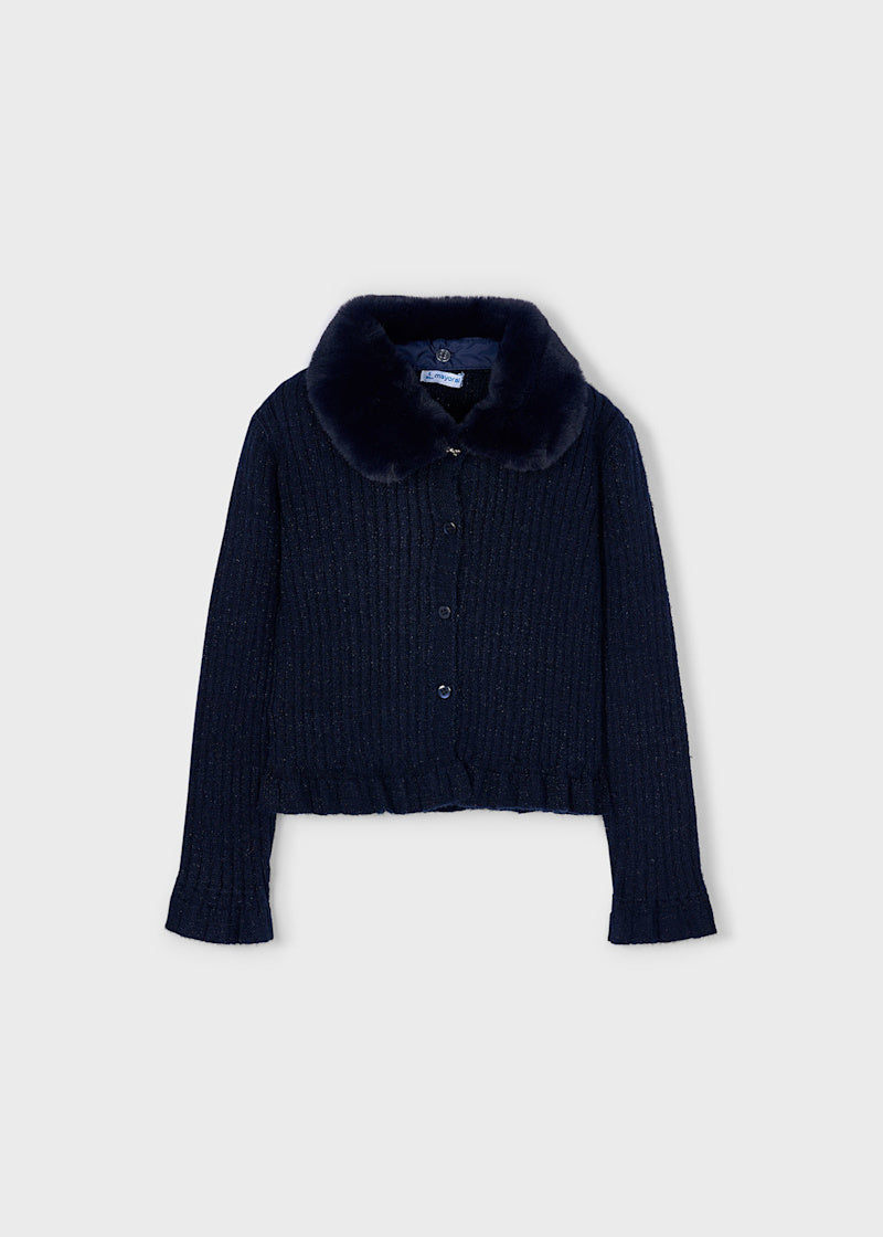 Mayoral - Navy Cardigan Faux Fur