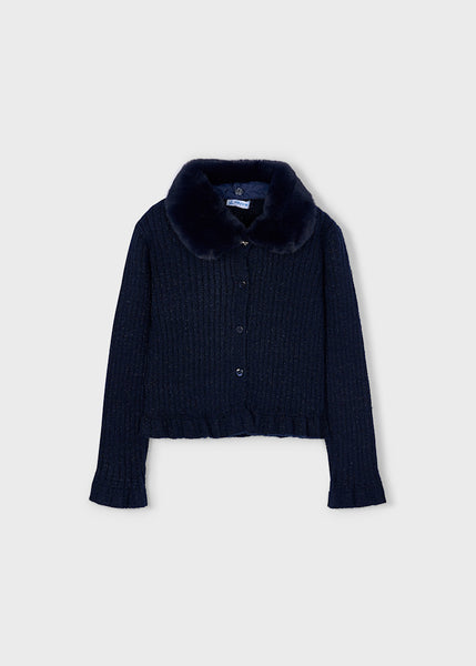 Mayoral - Navy Cardigan Faux Fur