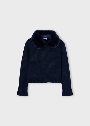 Mayoral - Navy Cardigan Faux Fur