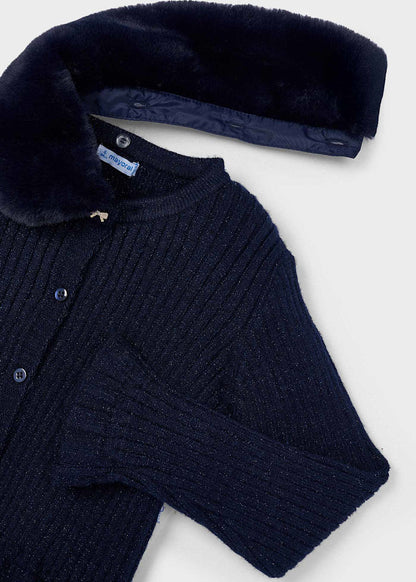 Mayoral - Navy Cardigan Faux Fur