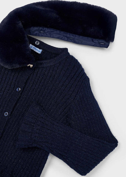Mayoral - Navy Cardigan Faux Fur