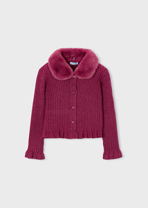 Mayoral - Faux Fur collar Cardigan Cherry