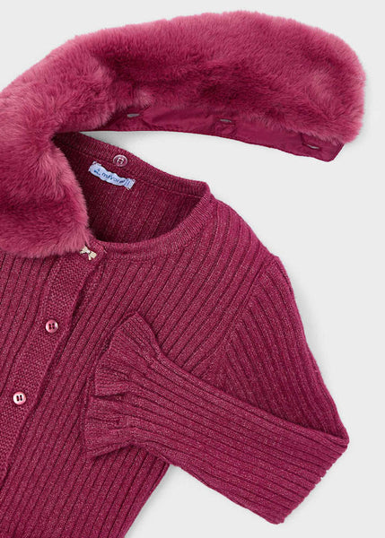 Mayoral - Faux Fur collar Cardigan Cherry
