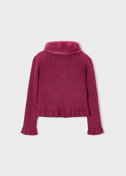 Mayoral - Faux Fur collar Cardigan Cherry
