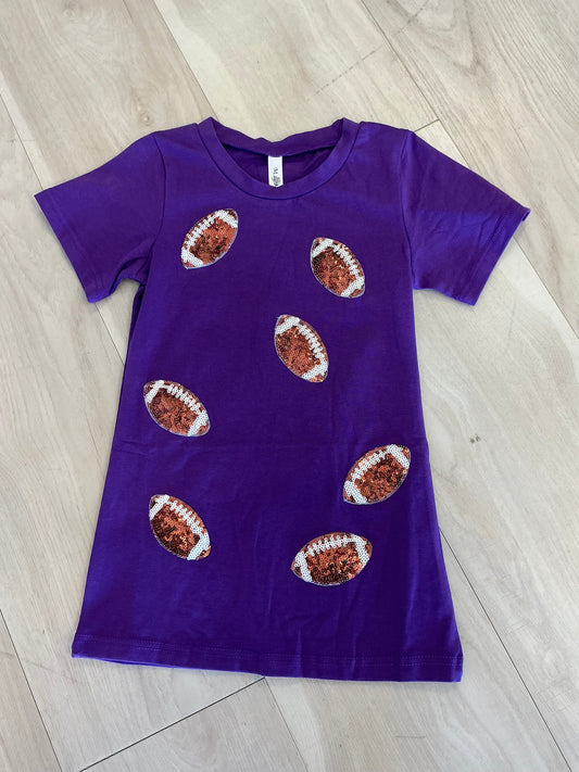 M.L. Kids - Gameday Football short sleeve dress (purple)