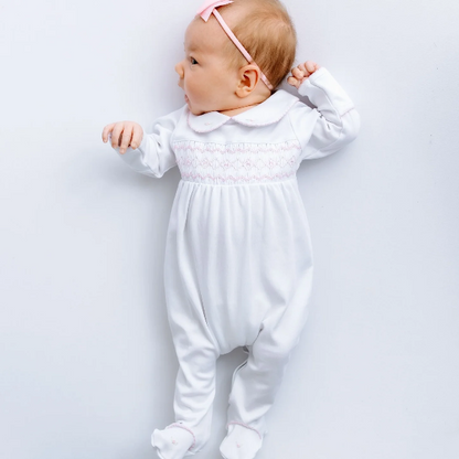 Magnolia Baby - Lizzie and Landon's Smocked Collared Footie - Pink