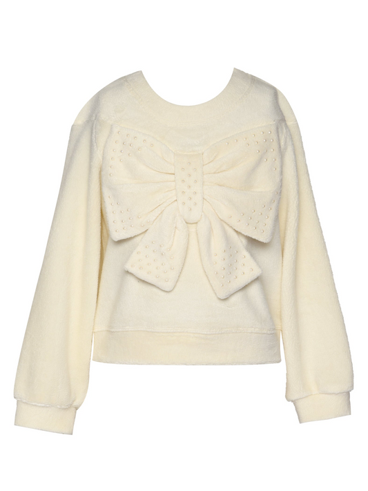 Baby Sara - Ivory Sherpa Bow Top w/Pearl Detail