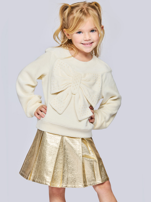 Baby Sara - Ivory Sherpa Bow Top w/Pearl Detail
