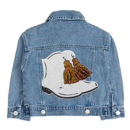 Sweet Wink - Mardi Gras Boot Sequin Patch Denim Jacket