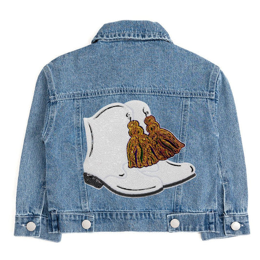 Sweet Wink - Mardi Gras Boot Sequin Patch Denim Jacket