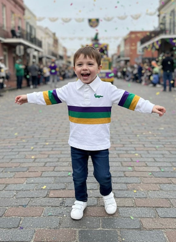 Lulu Bebe - Mardi Gras Rugby Collared Shirt