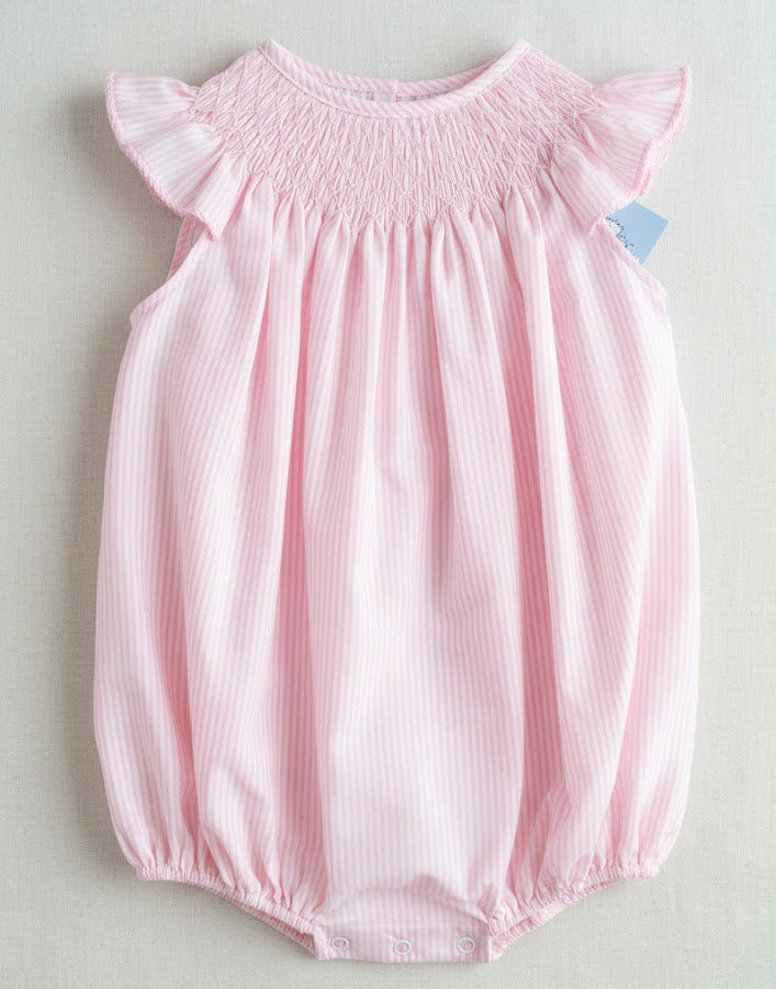 Charming Little Ones - Pink Striped Smocked Bubble