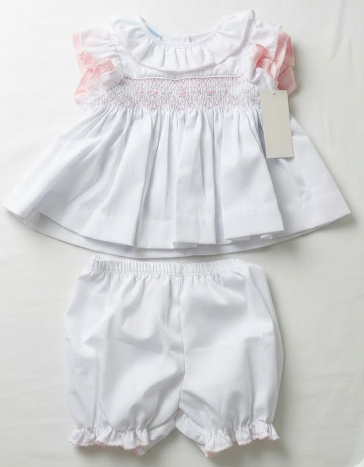 Charming Little Ones - White And Pink Smocked Set