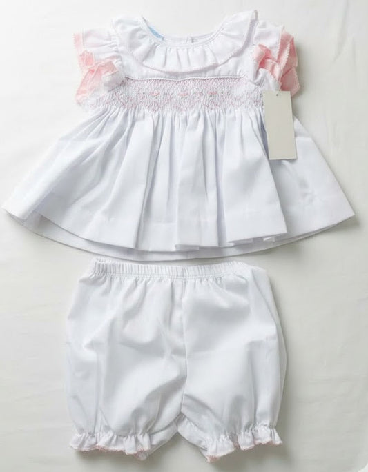 Charming Little Ones - White And Pink Smocked Set