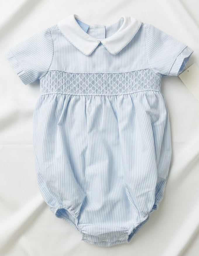 Charming Little Ones - Blue Stripped Smocked Bubble