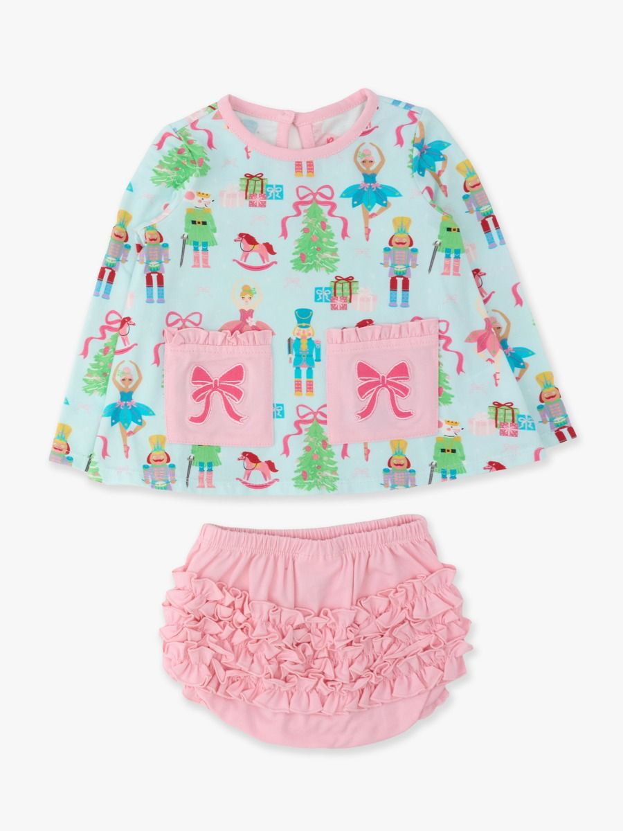 RuffleButts - Nutcracker Wishes Knit Long Sleeve Applique Pocket Swing Set