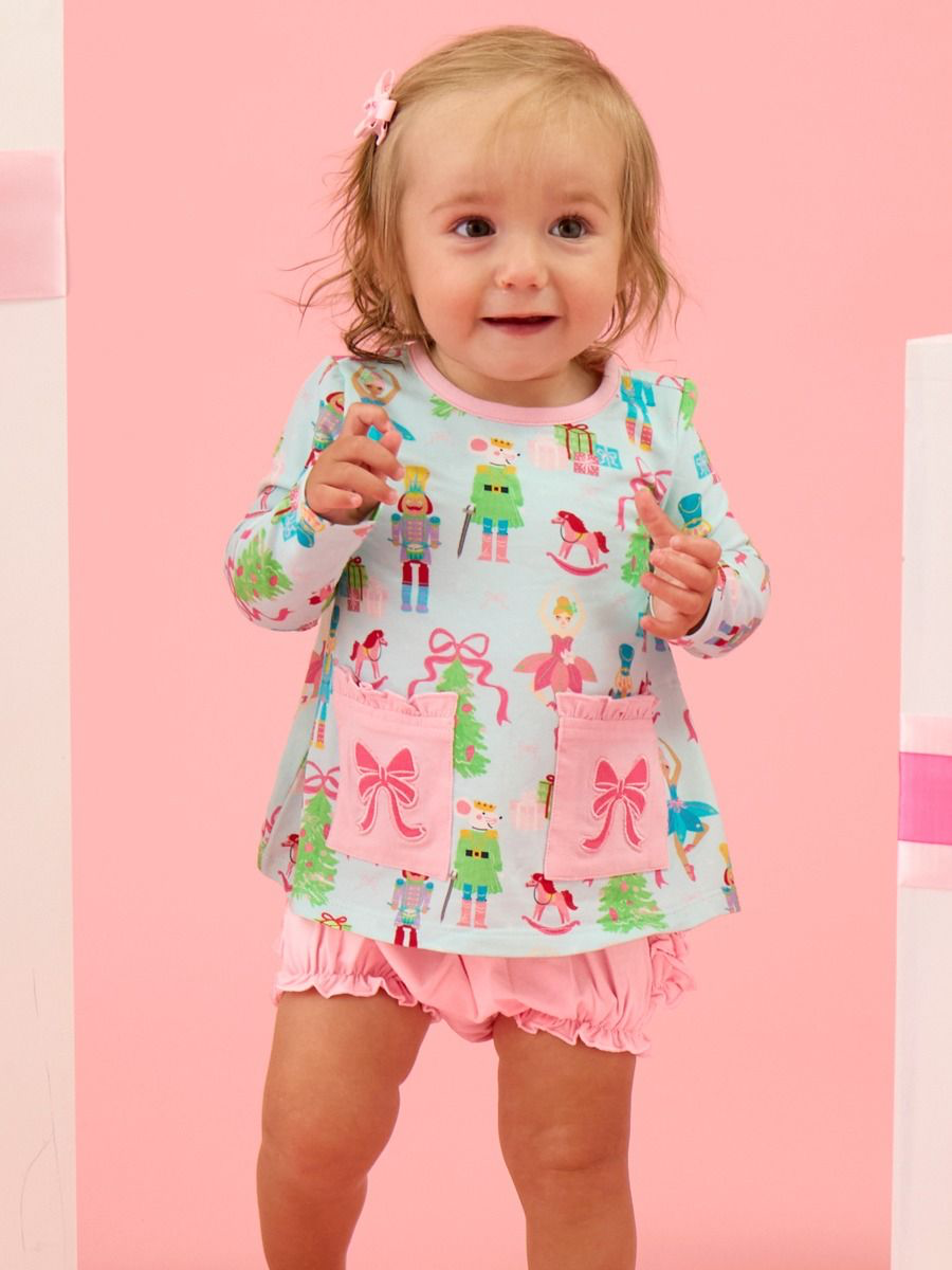 RuffleButts - Nutcracker Wishes Knit Long Sleeve Applique Pocket Swing Set