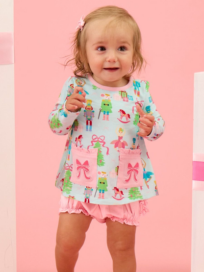 RuffleButts - Nutcracker Wishes Knit Long Sleeve Applique Pocket Swing Set