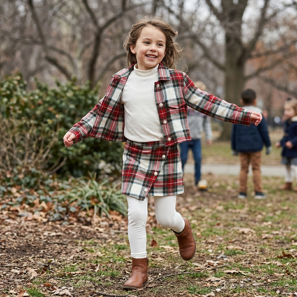 Pedal - Ivory/Red Plaid Skort