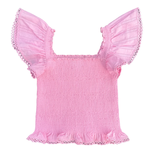 Little Olin - Pink Smocked Ruffle Top