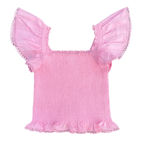 Little Olin - Pink Smocked Ruffle Top