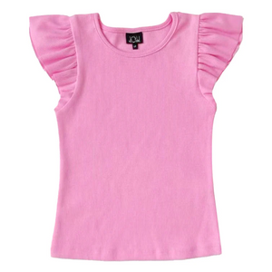 Little Olin - Pink Ruffle Sleeve Ribbed Top