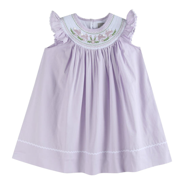 Lil Cactus - Light Purple Bunnies Smocked Bishop Dress