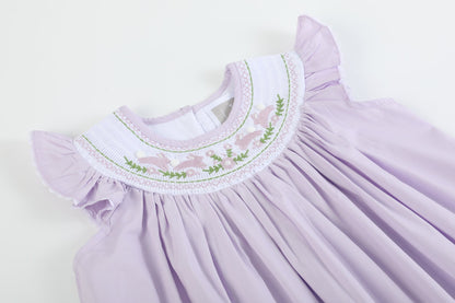 Lil Cactus - Light Purple Bunnies Smocked Bishop Dress
