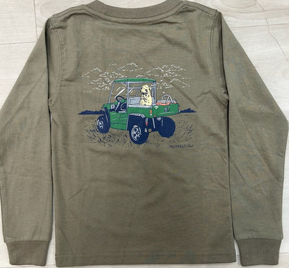 Properly Tied long sleeve cotton tee - Dog in golf cart