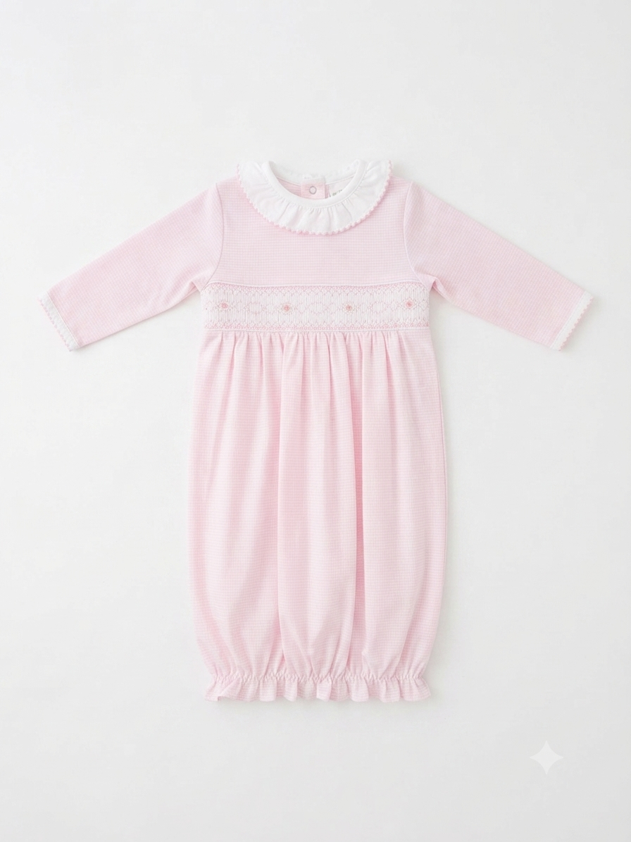 Baby Loren - Baby Pink Stripes Smocked Pima Gown