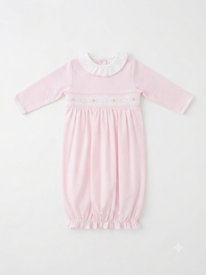 Baby Loren - Baby Pink Stripes Smocked Pima Gown