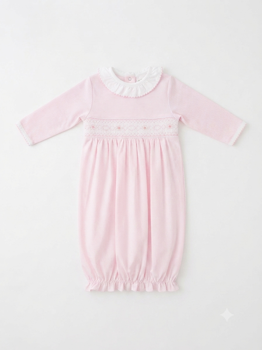 Baby Loren - Baby Pink Stripes Smocked Pima Gown