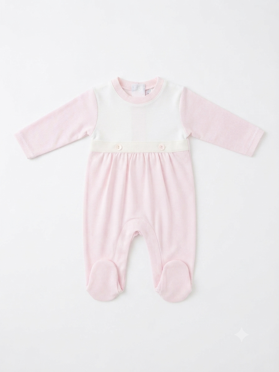 Baby Loren - Pink Stripes Pima Bib Footie