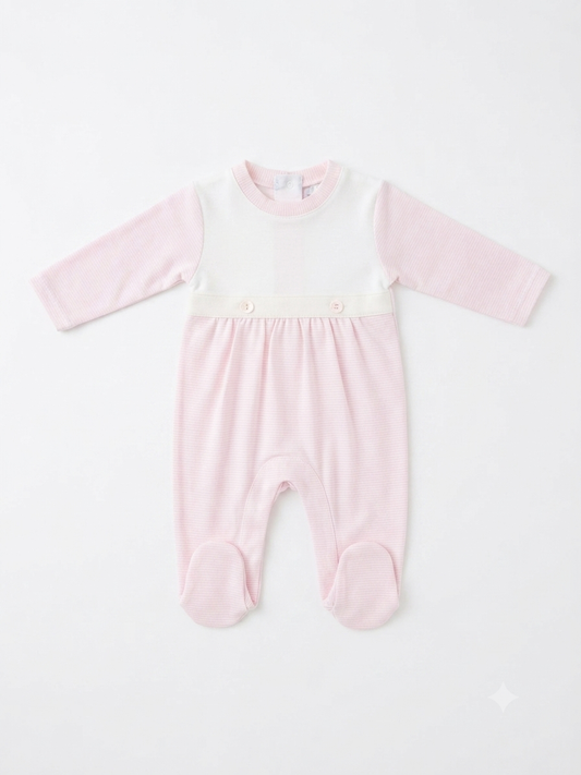 Baby Loren - Pink Stripes Pima Bib Footie