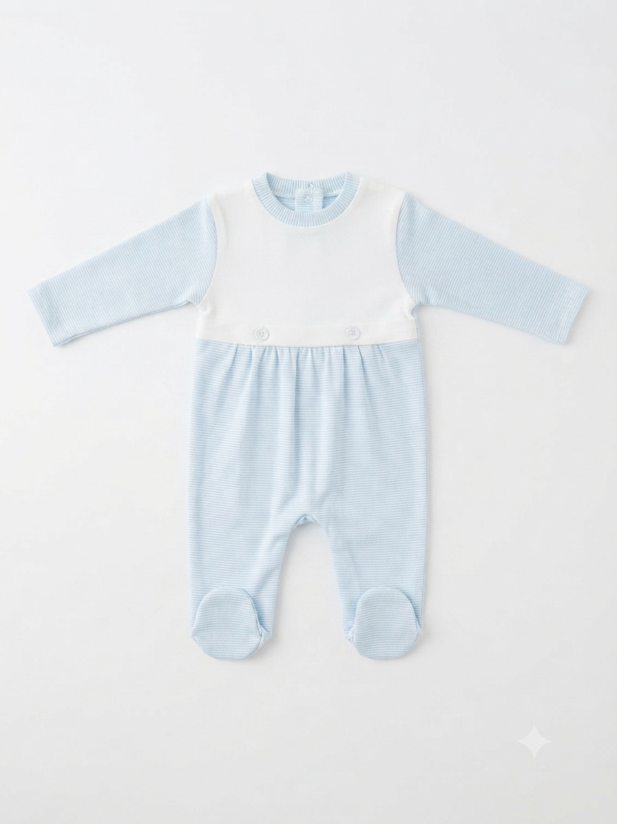 Baby Loren - Blue Stripes Pima Bib Footie