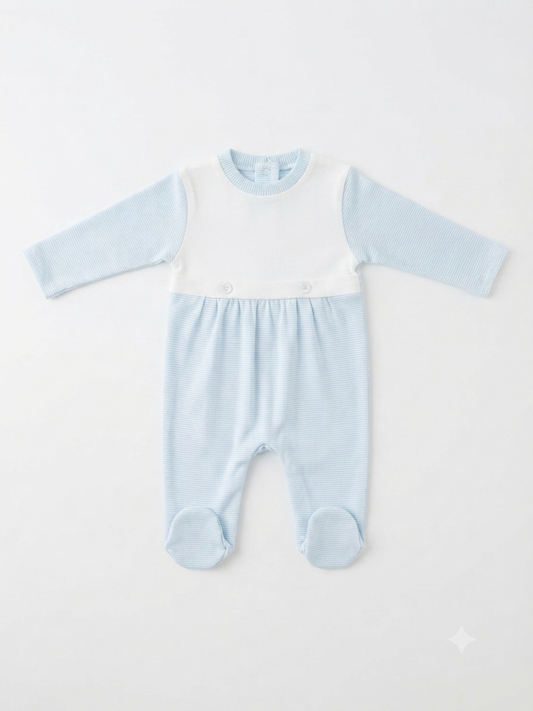 Baby Loren - Blue Stripes Pima Bib Footie