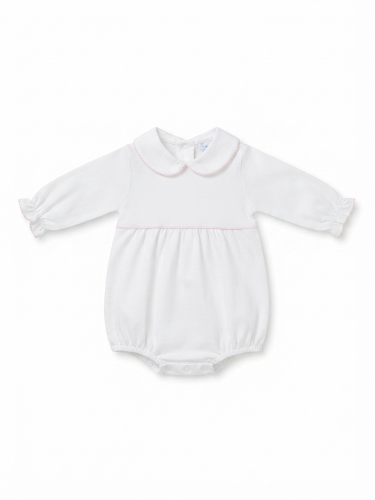 Baby Loren - Baby White Pink Piping Pima Bubble Long Sleeve