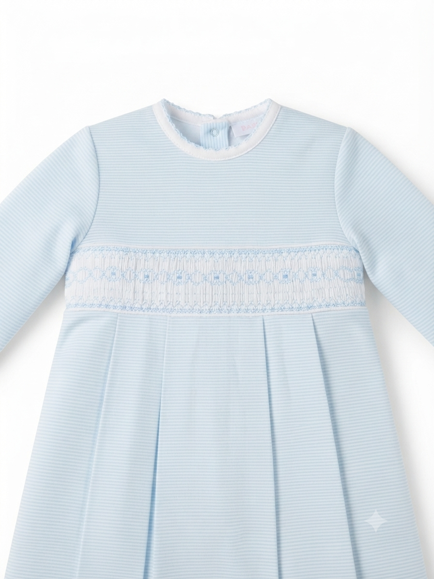 Baby Loren - Baby Blue Stripes Smocked Pima Gown