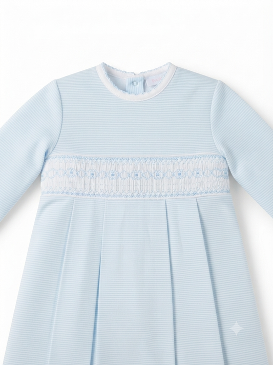 Baby Loren - Baby Blue Stripes Smocked Pima Gown
