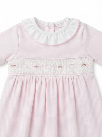 Baby Loren - Baby Pink Stripes Smocked Pima Gown